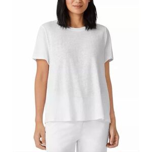 Eileen Fisher $128 Organic Linen Jersey Short Sleeve Crew T-Shirt white XL NEW